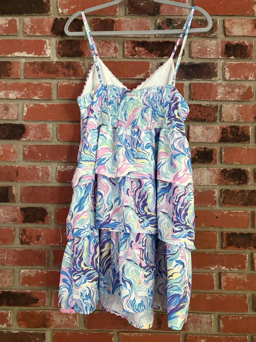 Simply Southern Preppy Coastal Tiered Rick Rack Watercolor Babydoll Dress Sz L - Picture 2 of 7